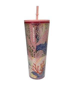 Starbucks 2021 Pink Coral Reef Tumbler with Straw